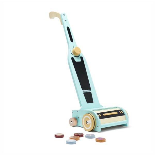 Jouet d'imitation aspirateur en bois coloré et ses accessoires