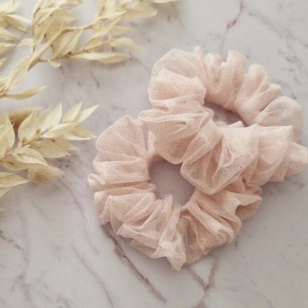 2 chouchous pour cheveux en tulle rose avec paillettes or