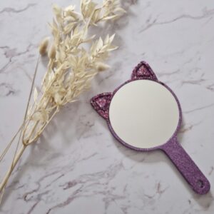 Miroir violet pailleté pour enfant avec oreilles de chat