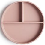 Assiette en silicone rose à compartiments pour enfants