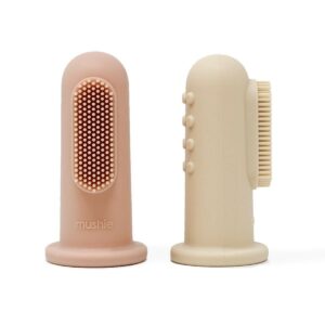 2 brosses à dents à doigt en silicone rose et beige pour bébé
