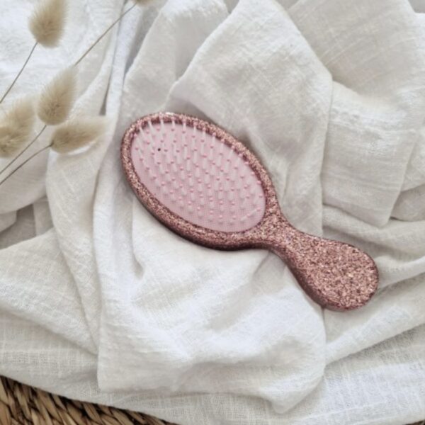 Brosse à cheveux pour enfant rose gold avec paillettes